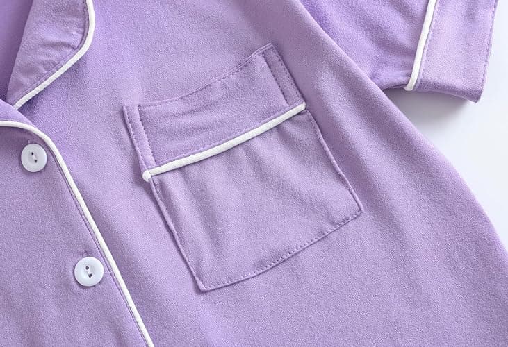 Vopmocld Unisex Kids Button Down Pajama Sets Short Sleeve & Shorts Solid Color Teens Outfit with Pockets Lounge Sets thumbnail 4