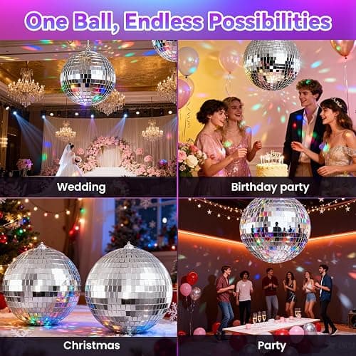 Youdepot Disco Ball 4" Inch 2-Pack,Silver Hanging Ball with Attached String for Ring,Reflects Light,Fun Party Home Bands Decorations,Party Favor. thumbnail 3