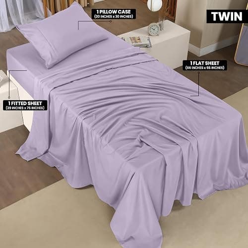 Utopia Bedding Twin Sheet Set – 3 Piece Bed Sheets for Twin Size Bed, Soft and Breathable Microfiber, Includes 1 Fitted Sheet, 1 Flat Sheet and 1 Pillowcase (Lavender) thumbnail 3