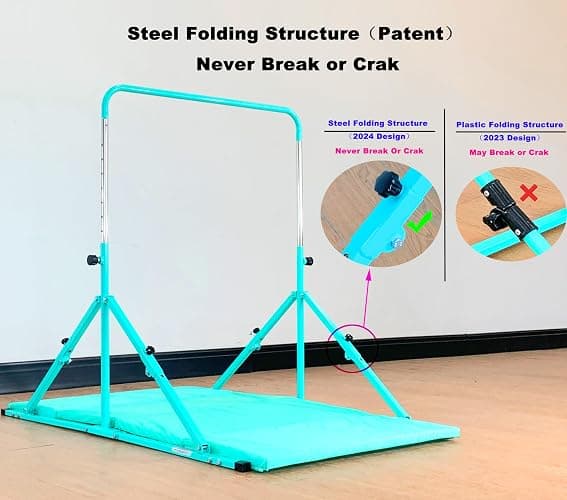 MARFULA Foldable Gymnastic Bar for Kids Ages 3-12, 9 Height Levels, 200 lbs Weight Capacity, 5 Ft Length Gymnastic Kip Bar with Mat, Gymnastic Equipment for Home and Gym Center Indoor Outdoor Use thumbnail 2