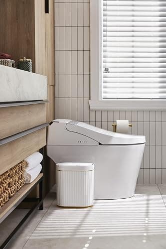 ELPHECO Automatic Motion Sensor Trash Can - 2 Gallon Slimline for Bathroom, Bedroom, Kitchen, Office - White with Gold Trim thumbnail 4