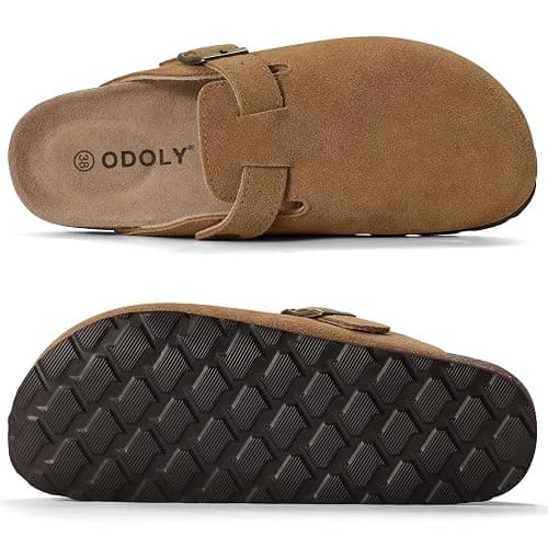 ODOLY Genuine Suede Clogs for Women Men Soft Cork Footbed Leather Mules Comfort Potato Shoes with Arch Support thumbnail 5