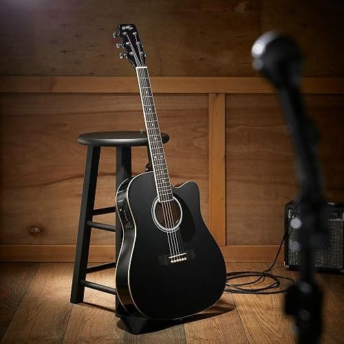 Ashthorpe Full-Size Cutaway Thinline Acoustic-Electric Guitar Package - Premium Tonewoods - Black thumbnail 2