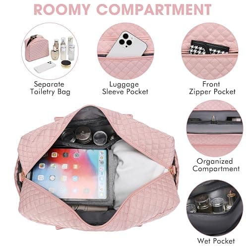 Large Women Travel Duffle Bag - Carry on Overnight Bag Weekend Travel Duffel Tote Bag Yoga Gym Bag with Wet Pocket Toiletry Weekender Overnight Bag for Travel Business Trips Sports Hospital Pink thumbnail 2