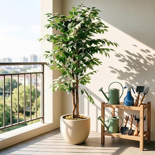 VECELO Ficus Tree Artificial 6 Feet, Tall Faux Tree in Pot, Fake Floor Plant with Realistic Tree Branch & Silk Leaves for Home Office Indoor Decor thumbnail 6
