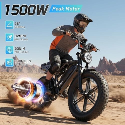 TST Electric Bike for Adults, 1500W Peak Motor 60/100 Miles Fat Tire Ebike with 48V 15Ah/25Ah Removable Battery 20" Fat Tire Electric Dirt Bike Full Suspension and 7-Speed thumbnail 2