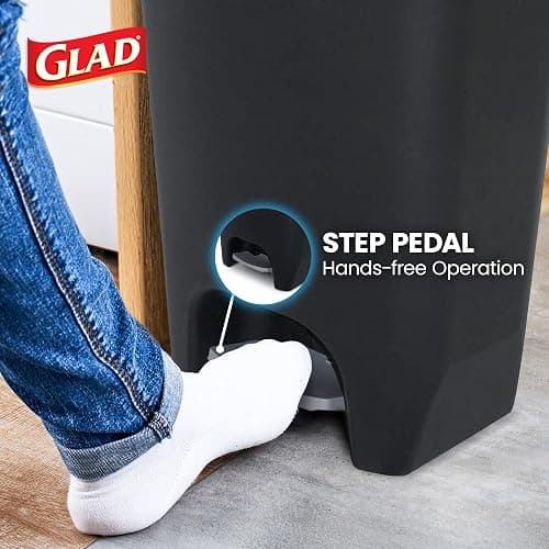 Glad 13 Gallon Trash Can | Plastic Kitchen Waste Bin with Odor Protection of Lid | Hands Free with Step On Foot Pedal and Garbage Bag Rings, Black thumbnail 4