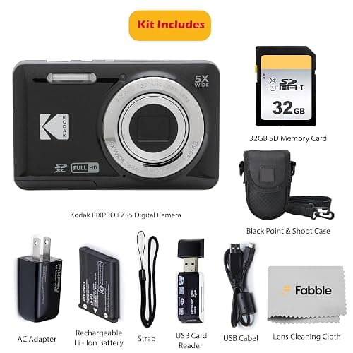 KODAK PIXPRO FZ55 16MP Digital Point & Shoot Camera, 5X Optical Zoom, 28mm Wide Angle, 1080P Full HD Video, Bundle with 32GB SD Card, Protective Case, and Hi-Speed Card Reader (Black) thumbnail 2