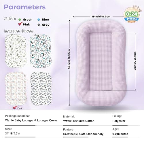 azopesy Baby Lounger for Newborn - Infant Lounger 0-24 Months with Lounger Cover, Adjustable Baby Nest Lounger, Breathable Fabric & 3D Support Newborn Lounger, Portable Newborn Essentials, Pink thumbnail 2