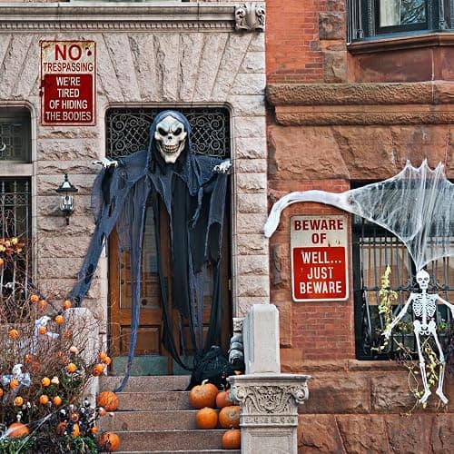 CHAROUP 3 PCS Retro Halloween Decor Indoor&Outdoor Warning Signs No Trespassing We're Tired of Hiding The Bodies 7.9x11.8 inch Funny Metal Signs for Yard Gothic Room Wall Decorations thumbnail 6