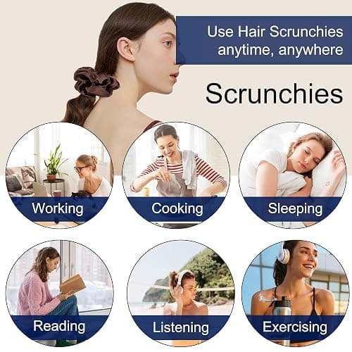16 Scrunchies for Women - Satin Hair Ties and Bands, Big Ponytail Holders for Thick, Curly Hair, Cute No-Crease Pony Tails, No Damage thumbnail 8