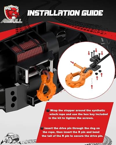 AMBULL 3/8" Winch Hook & Winch Cable Hook Stopper Sets, Heavy Duty Grade 70 Forged Steel Recovery Hook with Safety Latch, Included Allen Wrench,Max 37,478 Lbs, Orange thumbnail 4