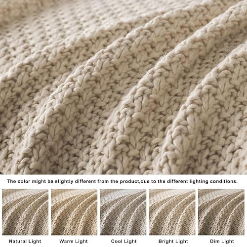 WDCOZY Chunky Cable Knit Throw Blanket Super Soft Warm Knitted Throw Blanket for Couch, Sofa, Chair, Bed Lightweight Breathable Cozy Comfortable Home Decorative Camel Tan Beige 50x60 Inches thumbnail 4