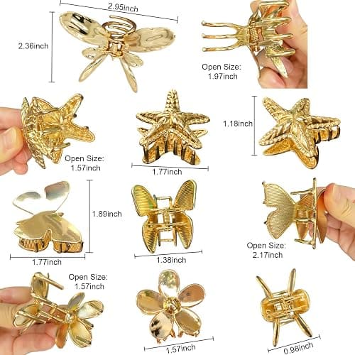 7Pcs Small Gold Hair Claw Clips for Women Metal Seashell Hair Clip for Thick & Thin Hair Gold Starfish Hair Clips for Half Up Half Down Hairstyle Beach Hair Accessories thumbnail 3