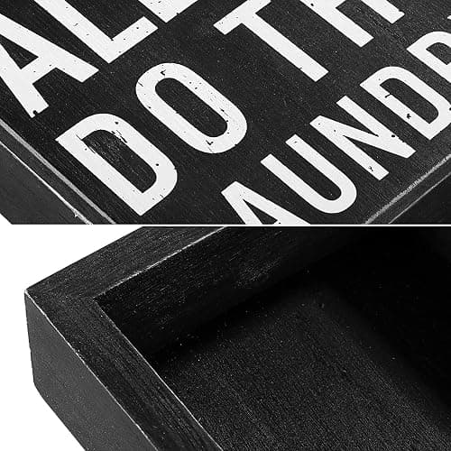 Classic Farmhouse Laundry Decor Funny Wooden Box Sign Rustic Laundry Black White Decorative Box Sign Plaque for Home Bathroom Shelf Decoration(Black Background) thumbnail 4