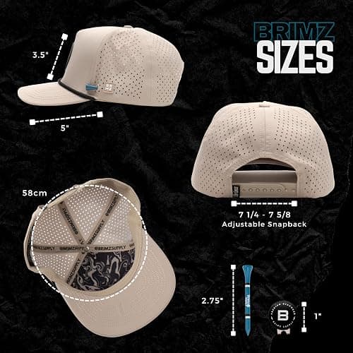 BRIMZ Golf Performance Hat - Tee Holder & Magnetic Ball Marker - Breathable, Sweat & Water Resistant Golfing Snapback Hat - Brimz - Tan thumbnail 6