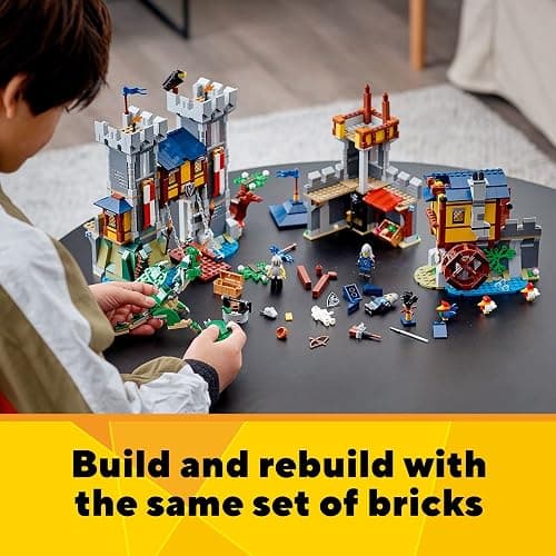 LEGO Creator 3 in 1 Medieval Castle Toy, Transforms from Castle to Tower to Marketplace, Includes Skeleton and Dragon Figure, with 3 Minifigures and Catapult, 31120 thumbnail 4