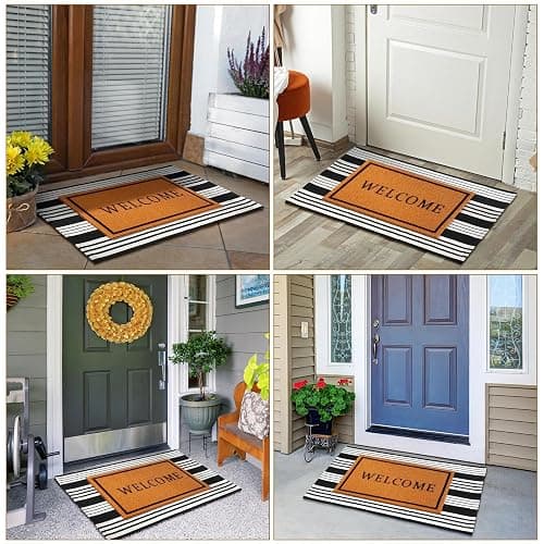 Maasechs 2 Pcs Welcome Doormat 24'' x 35'' Black White Stripes Outdoor Rug and 24'' x 16'' Coir Doormat Non Slip Layered Floor Mat for Outside Entrance Front Porch(Welcome) thumbnail 5