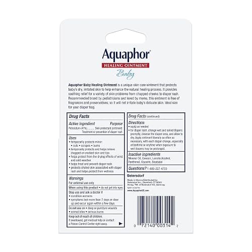Aquaphor Baby Healing Ointment Advanced Therapy Skin Protectant for Chapped or Dry Skin, Drool Rash and Diaper Rash Ointment, Hypoallergenic Baby Essentials, Travel Size, 0.35 Oz Tube, Pack of 2 thumbnail 9