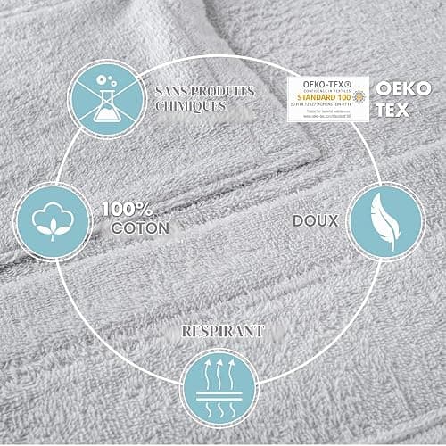 Twinzen Peignoir de Bain Homme - 100% Coton avec Capuche - Certifié Oeko-TEX® - Robe de Chambre Eponge 2 Poches, Ceinture - Doux, Absorbant et Confort thumbnail 4