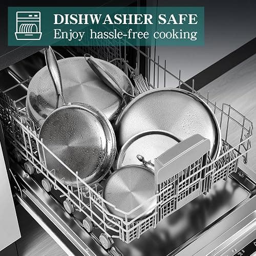 EWFEN Pots and Pans Set, 3 Ply 11 Piece Stainless Steel Cookware Set, Oven Dishwasher Safe | Induction Compatible Frying Pans, Saucepans, Saute Pan & Stock Pot, PFOA Free Kitchen Skillet thumbnail 8