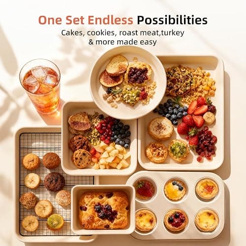 8-Piece Non-stick Baking Pans Set – Stackable Bakeware Set for Kitchen, Carbon Steel Baking Set with Cookie Sheet, Roasting Pan, Cake Pan, Muffin Pan, Cooling Rack, Baking Essentials Supplies thumbnail 2
