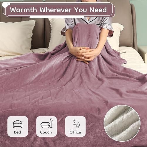 LaffyLo Electric Heated Blanket Full Size - 72"x84", Soft Flannel Heating Blanket, 10 Heating Levels, 1-12 H Auto Shut Off, Breathable Warm and Washable for Bed, Purple thumbnail 8