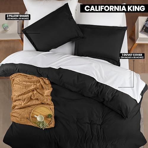 Utopia Bedding Duvet Cover California King Size - 3 Piece with Zipper Closure - 1 Comforter Cover 104X98 Inches & 2 Pillow Shams 20X36 Inches (Black) Comforter Not Included thumbnail 2