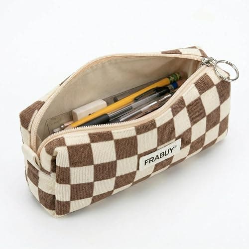 FRABUY Soft Corduroy Pencil Case Pen Pouch Organizer, Small Stationery Bag | Cute Crown Checkerboard Pouch, Smooth Zipper, Daily Cosmetics Holder, Compact Organizer for School Teen Girls, Women thumbnail 6