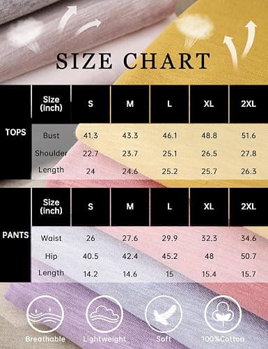 KCW Pajamas for Women Set 2 Piece 100% Cotton Lounge Sets Short Sleeve Top and Shorts Pj Set Sleepwear Outfits - Size Large thumbnail 4