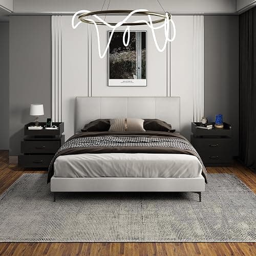 4ever2buy Black Nightstand with Charging Station and LED Lights | 2 Drawer Night Stand for Bedroom, Modern Bedside Tables End Table for Living Room thumbnail 8
