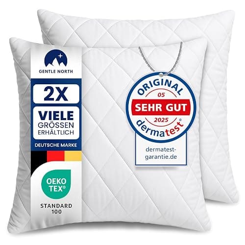 Polyester Kopfkissen (40x40 cm groß) - 2er Set Kissen für Bett und als Dekokissen - Mit Reißverschluss für Füllung - Sofakissen - Zierkissen für Couch und Sofa - Ökotex - Waschbar bis 60° - Weiß - Image 1