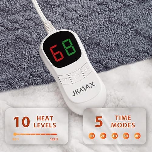 JKMAX Heated Electric Blanket Full Size-72"x84" Heating Blanket with 10 Heating Levels & 5 Time Settings Over-Heat Protection，Winter Warmer for Adults with ETL Certification（Grey） thumbnail 4