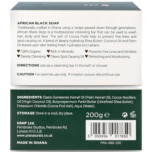 PraNaturals Organisch Afrikanische Schwarze Seife 200g, Vegan Kosmetik, Für Alle Hauttypen, Handgefertigt Im Tropischen Ghana (1x200g) thumbnail 9