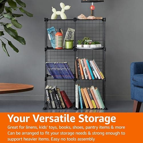 Amazon Basics Cube Wire Grid Stackable Storage Shelves, 6-Cube, 12.6"D x 26"W x 38"H, Black thumbnail 6