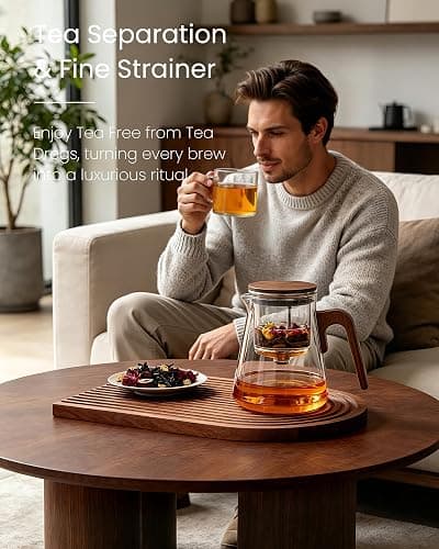 ZENS Magnetic Tea Pot, Enchanted Glass Teapot with Infuser and Magnetic Suction Lid for Mess-Free Loose Tea Diffusers, Walnut Wood Handle, Tea Lovers Gifts thumbnail 8