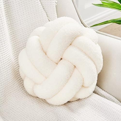 Uvvyui Knot Pillow Ball, Soft Ivory Home Decor Knotted Pillows, Handmade Round Plush Throw Pillow, Aesthetic & Cute Large Decorative Pillows for Bed, Floor, Couch, Bedroom Home Decor 11 inches - Image 1