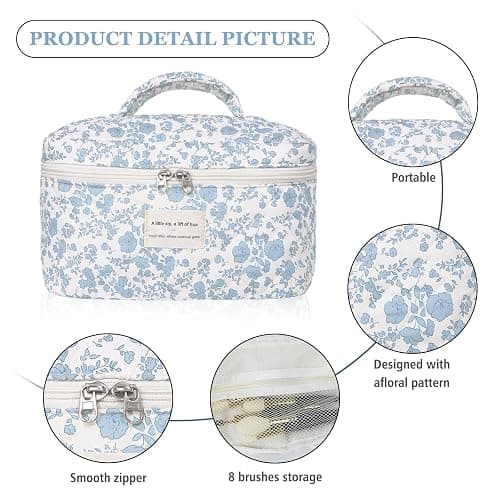 Gosect Large Makeup Bag, Cute Cosmetic Bag for Women Girls, Floral Coquette Aesthetic Toiletry Bag, Travel Make Up Organizer Bag (BDLH) thumbnail 7