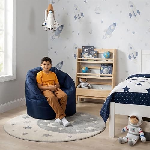 Big Joe Milano Bean Bag Chair for Kids, Teens, Adults, Durable Easy-Clean Navy Smartmax, Nylon Polyester Blend, Lightweight Seat for Reading Nook and Gaming, 2.5 Foot Refillable thumbnail 6