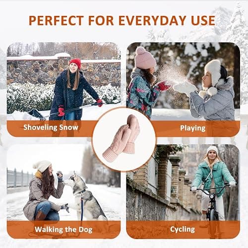 Bototack Winter Mittens Gloves for Women Warm Fleece Lining Knit Thick Thermal Snow Gloves for for Cold Weather Gifts thumbnail 6