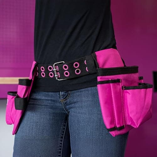 The Orignal Pink Box 2-Pouch 10-Pocket Canvas Tool Belt with Hammer Loop, and Adjustable Waist, Pink thumbnail 2