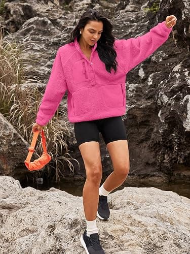 Nirovien Womens Fleece Pullover Long Sleeve Sherpa Jacket Button Down Fuzzy Sweatshirt Warm Outwear with Pockets thumbnail 4