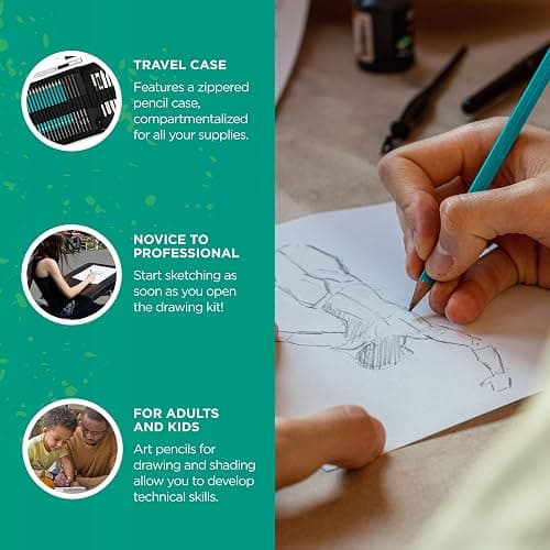 Norberg & Linden XL Drawing Set - Sketching, Graphite and Charcoal Pencils. Includes 100 Page Drawing Pad, Kneaded Eraser, Blending Stump. Art Kit and Supplies for Kids, Teens and Adults thumbnail 3