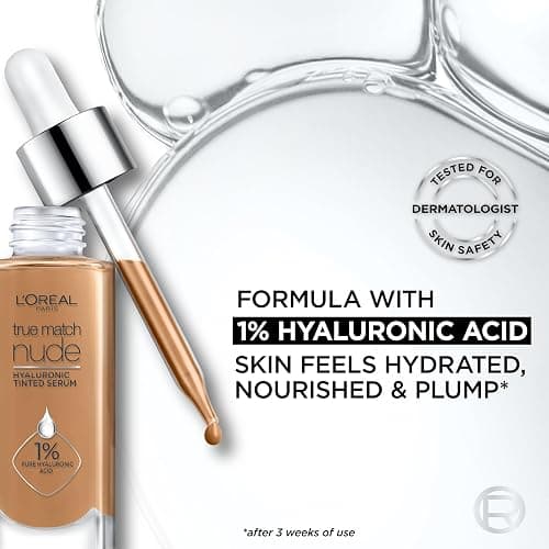 L'Oreal Paris True Match Nude Hyaluronic Tinted Serum Foundation with 1% Hyaluronic acid, Light-Medium 3-4, 1 fl. oz. thumbnail 5
