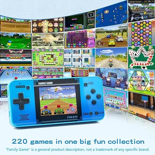 Handheld Game for Kids -Preloaded 220 Retro Video Games, Portable Gaming Player with Rechargeable Battery 3.0" LCD Screen, Mini Arcade Electronic Toy Gifts for Boys Girls (Blue) thumbnail 2
