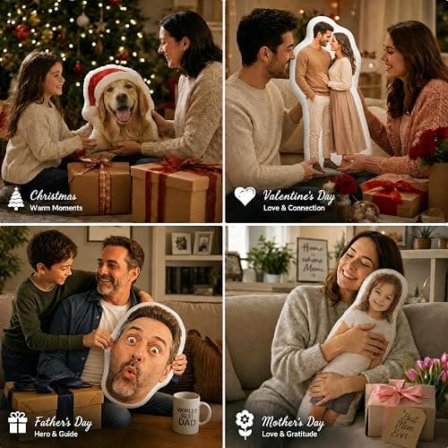 Chericosy Custom Face Photo Pillow, Personalized Body Shaped Pet Plush Gift | Soft Photo Stuffed Cushion Doll, Polyester 8 Sizes from 10" to 24", 3D Realistic Print Funny Gag Gift for him/her, Pet Lovers thumbnail 3