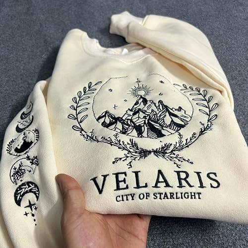 Embroidered Velaris Shirt, Velaris City Of Starlight Embroidered Sweatshirt, The Night Court, SJM sweater, City Of Starlight, ACOTAR Shirt Grey thumbnail 6