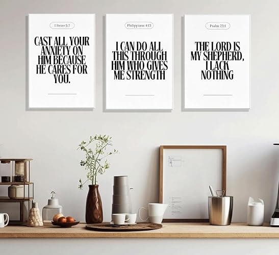 3Pcs Black and White Bible Verse Canvas Wall Art Christian Posters Faith Scripture Prints Inspirational Wall Decor Minimalist Jesus Pictures for Home Living Room Bedroom Framed thumbnail 4