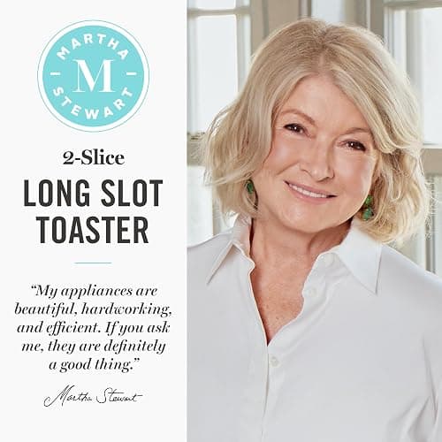 Martha Stewart 2 Slice Long Slot Toaster, Extra Wide for Sourdough & Bagels, 10 Setting Shade Control, Removable Crumb Tray, Self-Centering Design, Defrost/Reheat, Cancel, Slim Space-Saving, Linen thumbnail 3