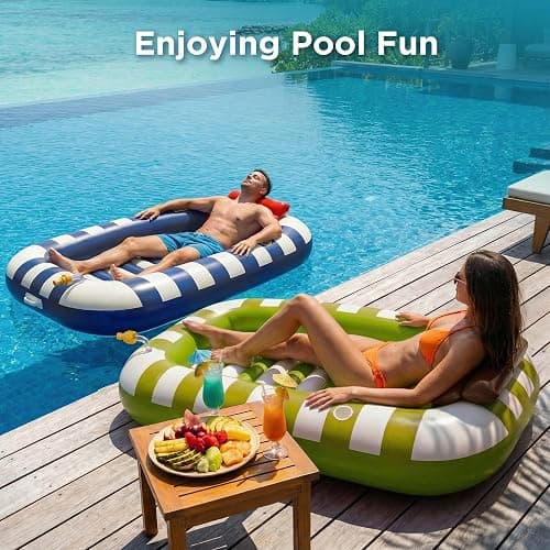 Funscape Inflatable Tanning Pool Floats W/Water Sprinkle, Floating Pool Lounger Floties for Adults, Blow up Sun Bath Tan Bed, Swim Raft Water Mat W/Pillow, Beach Lake Yard Summer Party Gifts (Blue) thumbnail 9